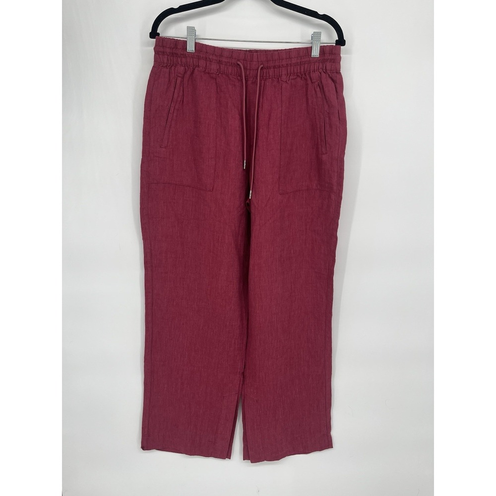 Athleta Retreat Linen Wide Leg Pants Womens 10 Fuscia Pink Lagenlook Flowy